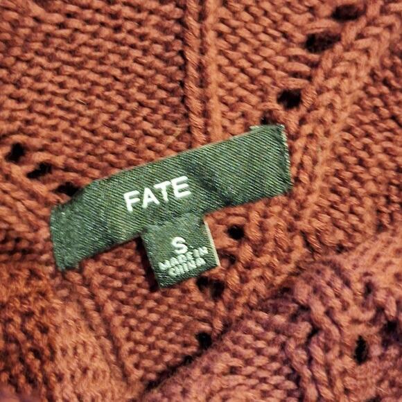 FATE oversized slouchy maroon red chunky cable knit turtle neck sweater dress - Picture 5 of 7